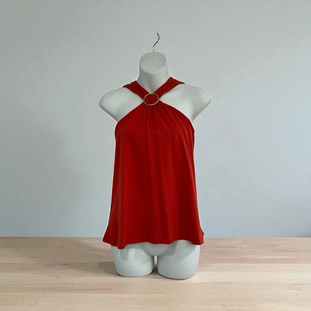 Michael Kors Crimson Halter Top with Gold Circle Detail Shirt Tunic Size Large
